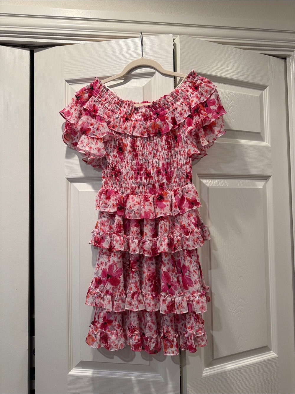 Misa Pink Floral Ruffle Dress